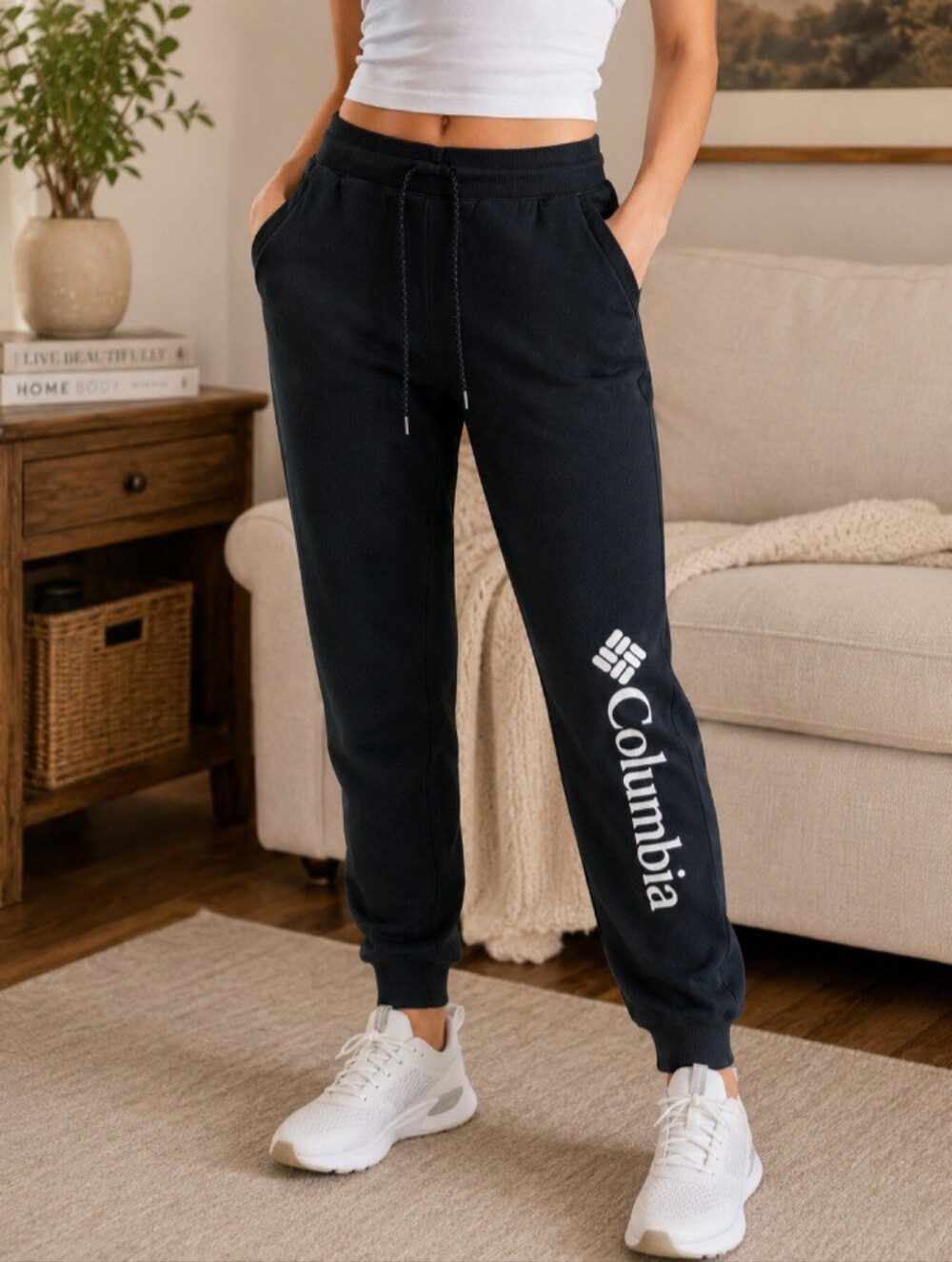 Columbia Black Logo Jogger Sweatpants Athletic Lounge Pants Women's